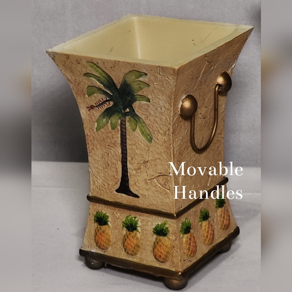 Vint/Mint 8pc Etched Palm Tree w/gold trim + name brand + heavy in weight - Picture 5 of 13